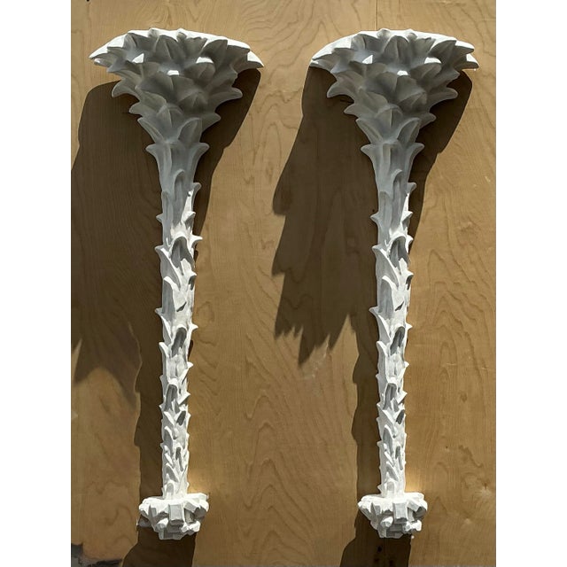 Vintage Coastal Cast White Plaster Palm Tree Wall Light Sconces - A Pair For Sale - Image 11 of 12