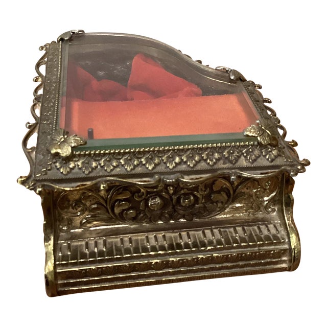 Vintage Mid 20th Century Musical Piano Jewelry Solid Brass Gold Gilt Ormolu Love Story Japan For Sale