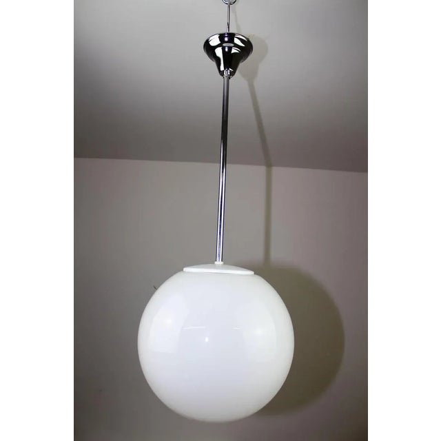 Silver Bauhaus Style Opaline Glass Globe Ceiling Lamp, 1940s For Sale - Image 8 of 8