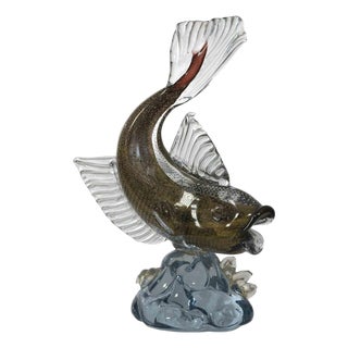 Italian Sommerso Murano Glass Carp Sculpture For Sale