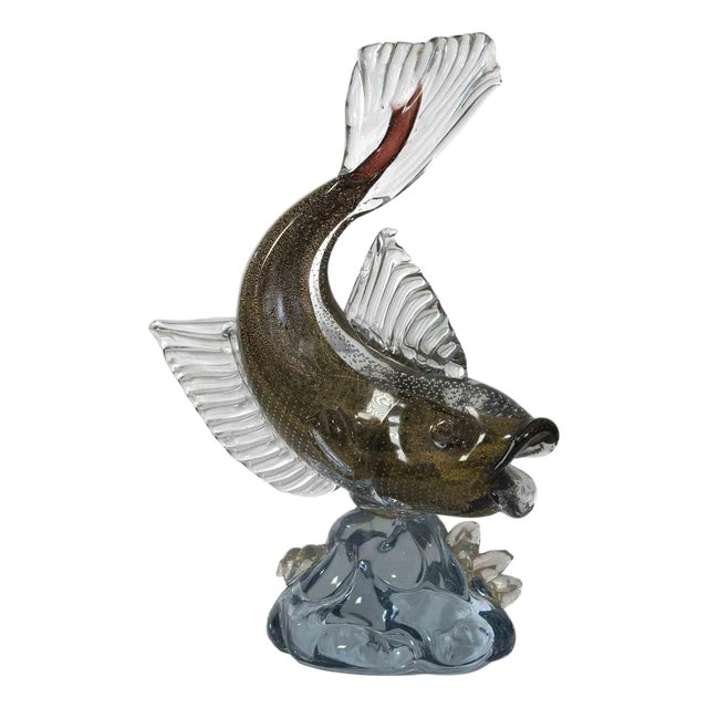 Italian Sommerso Murano Glass Carp Sculpture For Sale