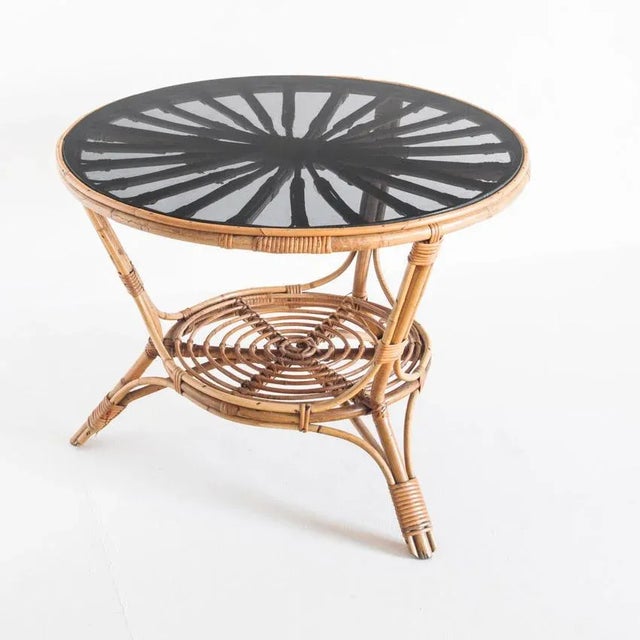 Black French Rattan Side Table, 1960s For Sale - Image 8 of 8