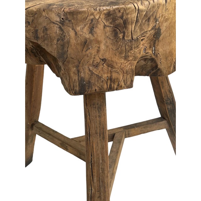 Rustic 19th Century Antique French Butcher Walnut Chopping Block, Side Table For Sale - Image 9 of 12