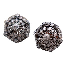 Round Gold Earrings with Diamonds, Set of 2 For Sale
