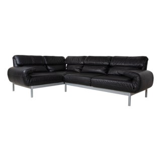 Plura Corner Sofa in Black Leather with Manual Function by Rolf Benz For Sale