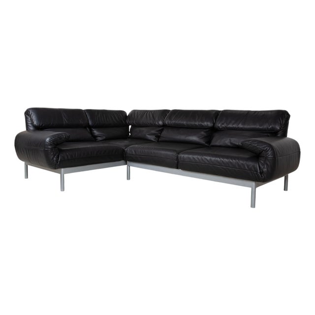 Plura Corner Sofa in Black Leather with Manual Function by Rolf Benz For Sale