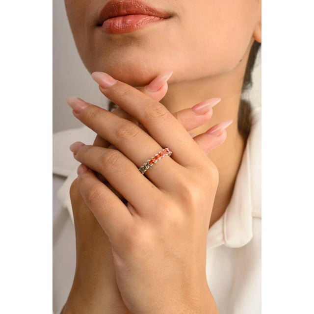 This is part of Chairish’s Fine Jewelry assortment. Natural Square Cut Multi Sapphire Stackable Eternity Band in 14K Gold...