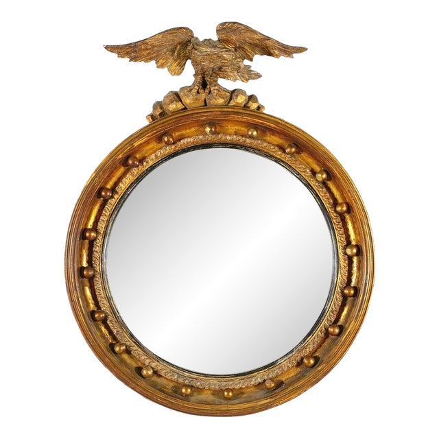 Regency Giltwood Convex Bullseye Mirror With Eagle Crest For Sale