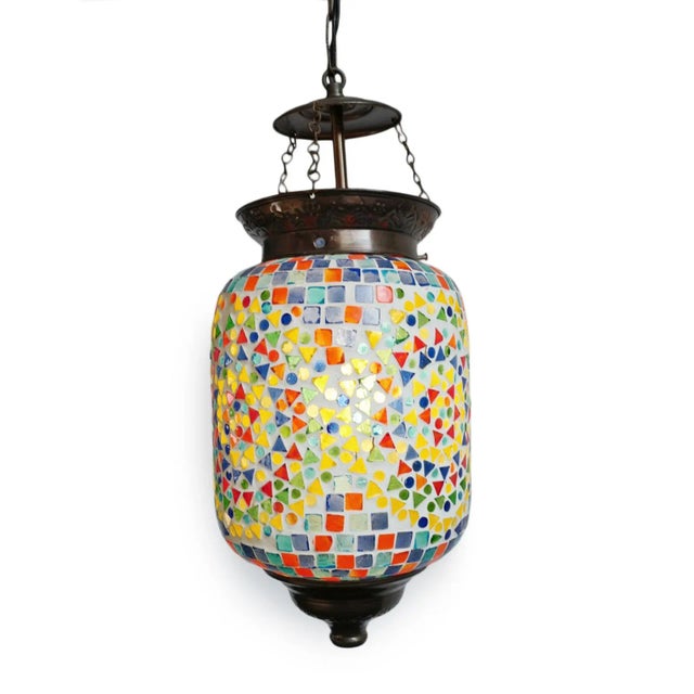 Indian Mosaic Colorful Pendant Light For Sale - Image 3 of 7