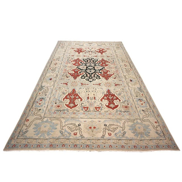 Persian Sultanabad Wool 10x14 Ivory, Blue, & Red Handmade Area Rug #1143766