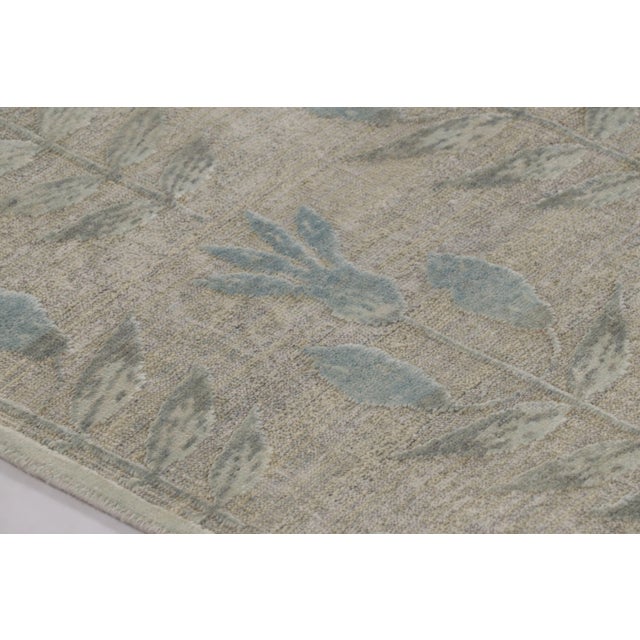 Modern Rug & Kilim’s Block Print Rug With Beige-Gray and Steel Blue Florals For Sale - Image 3 of 9