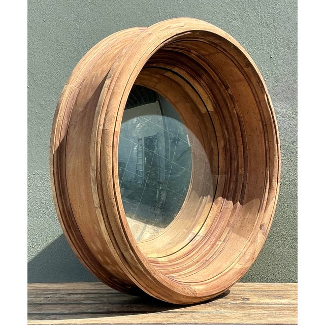 Wood Vintage Monumental Arteriors Heavy Wood Frame Convex Mirror For Sale - Image 7 of 12