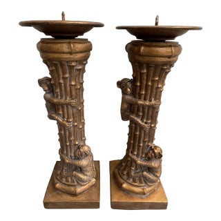 Vintage Resin Climbing Monkeys Candle Holders - a Pair For Sale