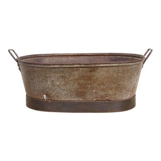 Large Vintage Metal Wash Basin Planter For Sale