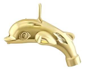 Dolphin with Matte Finish & Diamond Cuts 14k Yellow Gold