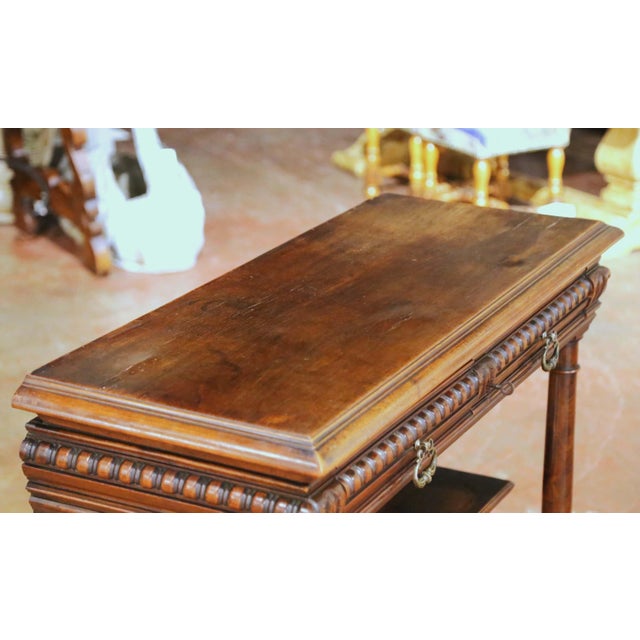 19th C. French Henri II Walnut Desserte Console With Lift-Top Marble Interior For Sale - Image 4 of 18