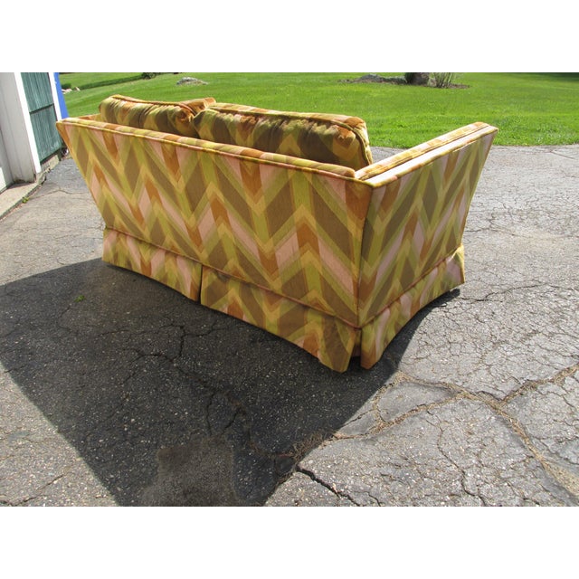 1970s Vintage Thayer Coggin Style Loveseat With Bold Geometric Velvet Upholstery For Sale - Image 5 of 13
