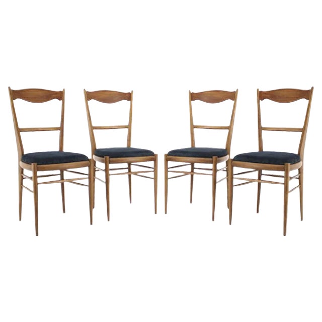 Italian Beech Dining Chairs, 1960s, Set of 4 For Sale
