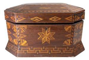 19th Century American Folk Tramp Art Parquetry Inlaid Jewelry Box