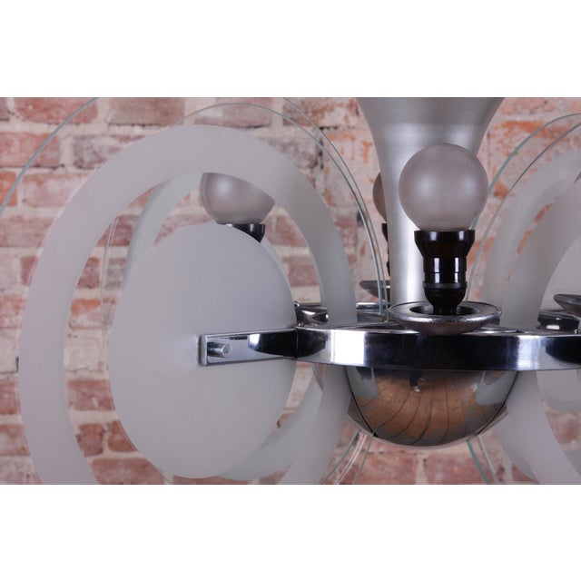 Bauhaus Bauhaus Chandelier in Chrome and Sandblasted Glass from F. Anýž, Czech, 1930s For Sale - Image 3 of 17