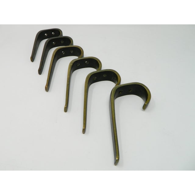 1950s Large Brass Coat Hooks by Franz Hagenauer for Hagenauer Wien, 1950s, Set of 6 For Sale - Image 5 of 7
