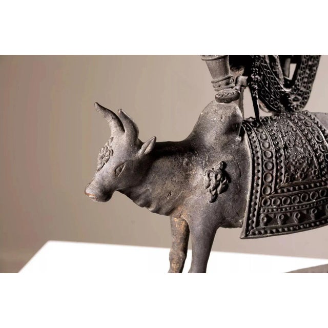 Metal Antique Thai Tibet Gilt Bronze Statue Hindu God Lord Shiva on Nandi Bull Sculptu For Sale - Image 7 of 8