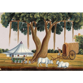 Indian Company School, Tent Pitched Under Banyan Tree, 1800s, Gouache on Paper For Sale
