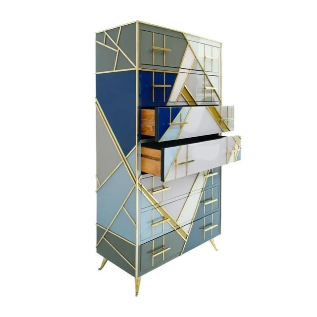 1950s Mid-Century Murano Glass and Brass Italian Commode For Sale - Image 5 of 14