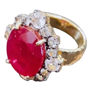 Bochic "Orient" Vintage African Ruby & White Topaz Ring Set in 18K Gold & Silver For Sale