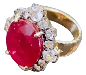 Bochic "Orient" Vintage African Ruby & White Topaz Ring Set in 18K Gold & Silver