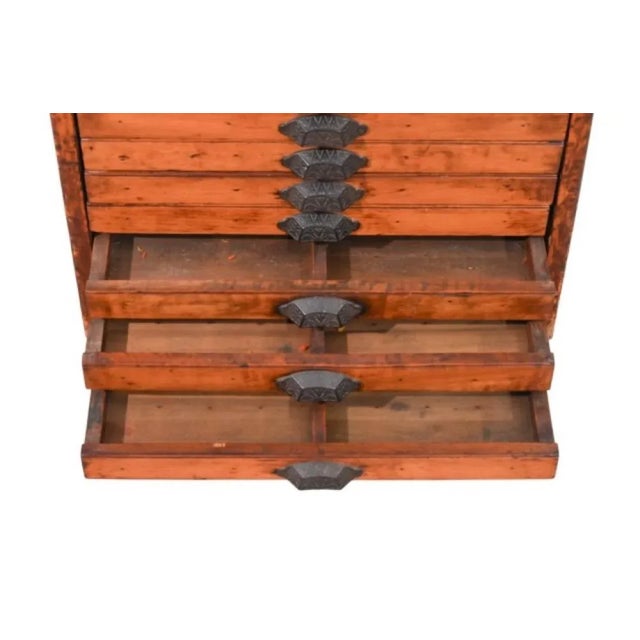 1900 - 1909 19th Century Oak Print Filing Cabinet With Drawers and Cast Iron Handles For Sale - Image 5 of 12