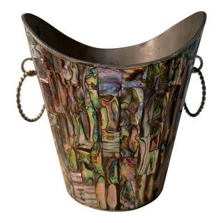 Vintage Alpaca Silver and Abalone Small Ice Bucket With Handles For Sale