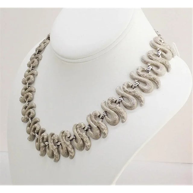 Silver Vintage Signed Monet Rhodium Plated Collar Necklace For Sale - Image 8 of 8