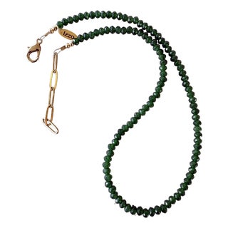 Faceted Emerald Quartz Beaded Necklace With Gold Tone, Adjustable Clasp For Sale