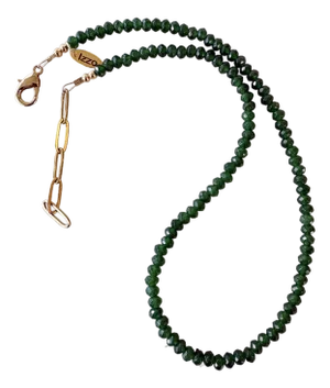 Faceted Emerald Quartz Beaded Necklace With Gold Tone, Adjustable Clasp