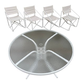 1970s Brown Jordan Nomad Dining Table & 4 Folding Chairs For Sale