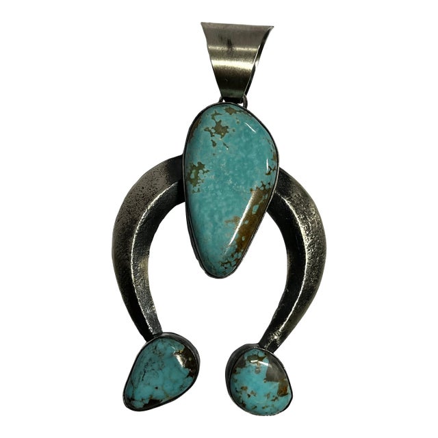1990s Chimney Butte Native American Sterling Silver and Turquoise Naja For Sale