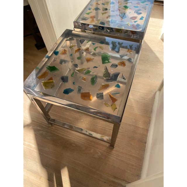 1970s 1970s French Resin and Chrome Side Tables, Pair For Sale - Image 5 of 9