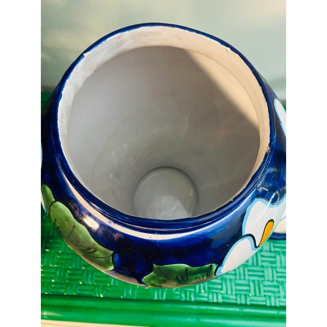 Navy Blue 1980s Large Talavera Ceramic Calla Lilies Ginger Jar For Sale - Image 8 of 13