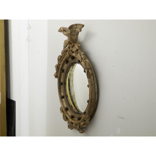 Wood English 1900s Silver Gilt Convex Girandole Bullseye Mirror with Eagle Motif For Sale - Image 7 of 9