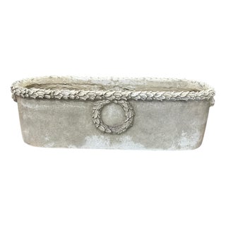 Vintage Rectangular Faux Concrete French Style Acanthus Leaf Planter For Sale