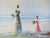 Victorian Mid 20th Century Framed Oil Painting Victorian Ladies on Beach Seaside For Sale - Image 3 of 7