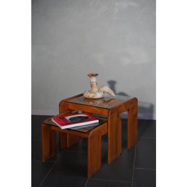 Coffee Table Set in Pine Wood and Glass by Afra & Tobia Scarpa, 1970s, Set of 2 For Sale - Image 6 of 14