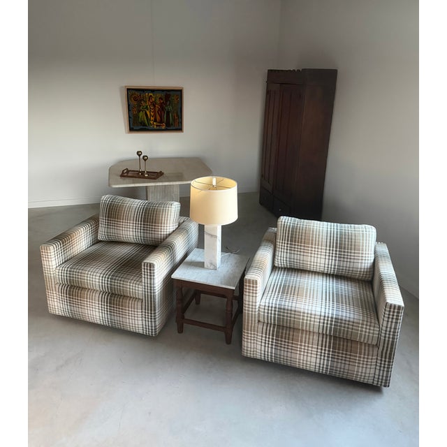 George Kasparian Re-Upholstered Plaid Cube Lounge Chairs, a Pair For Sale - Image 4 of 18