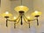 Mid-Century Modern 1960s Midcentury Modern Wood and Brass 5-Light Chandelier With Starburst Shades For Sale - Image 3 of 12