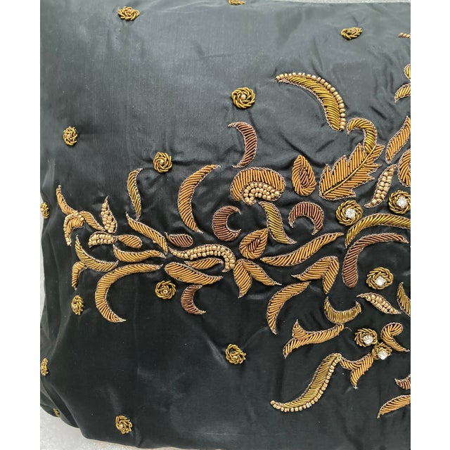 Zardozi Embroidered Satin Accent Pillow Cover For Sale - Image 4 of 7