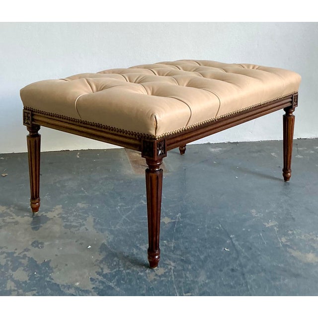 Vintage Regency Tufted Leather Bench For Sale - Image 10 of 11