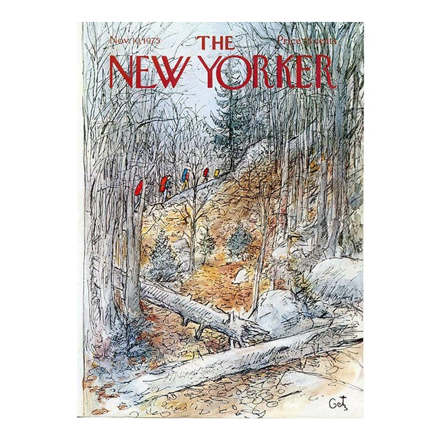 1975 Vintage New Yorker Cover, November 10 (Arthur Getz), Original New Yorker Magazine Cover, Sports, Autumn, Hiking For Sale