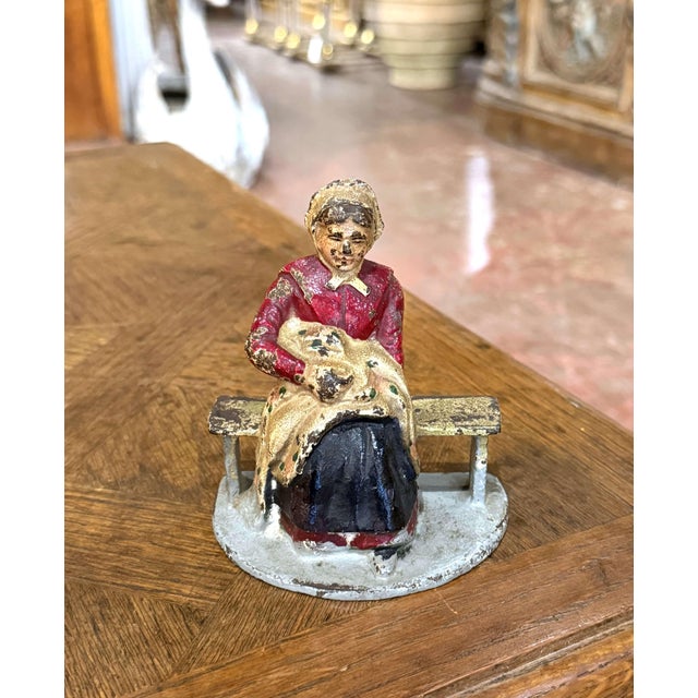 Pair 19th Century French Hand-Painted Cast Iron Figural Bookends For Sale - Image 4 of 9