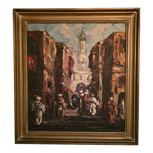 1930s Pre Mid Century Signed Impressionist Painting Orientalist For Sale